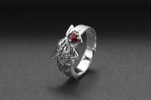 950 Platinum Fenrir Ring with Gem, Unique Norse Jewelry - vikingworkshop