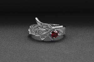 950 Platinum Fenrir Ring with Gem, Unique Norse Jewelry - vikingworkshop