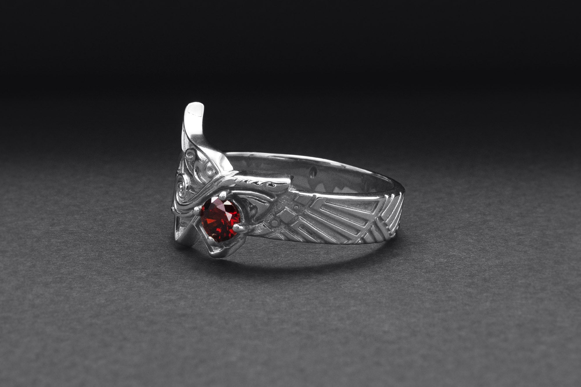 950 Platinum Fenrir Ring with Gem, Unique Norse Jewelry - vikingworkshop