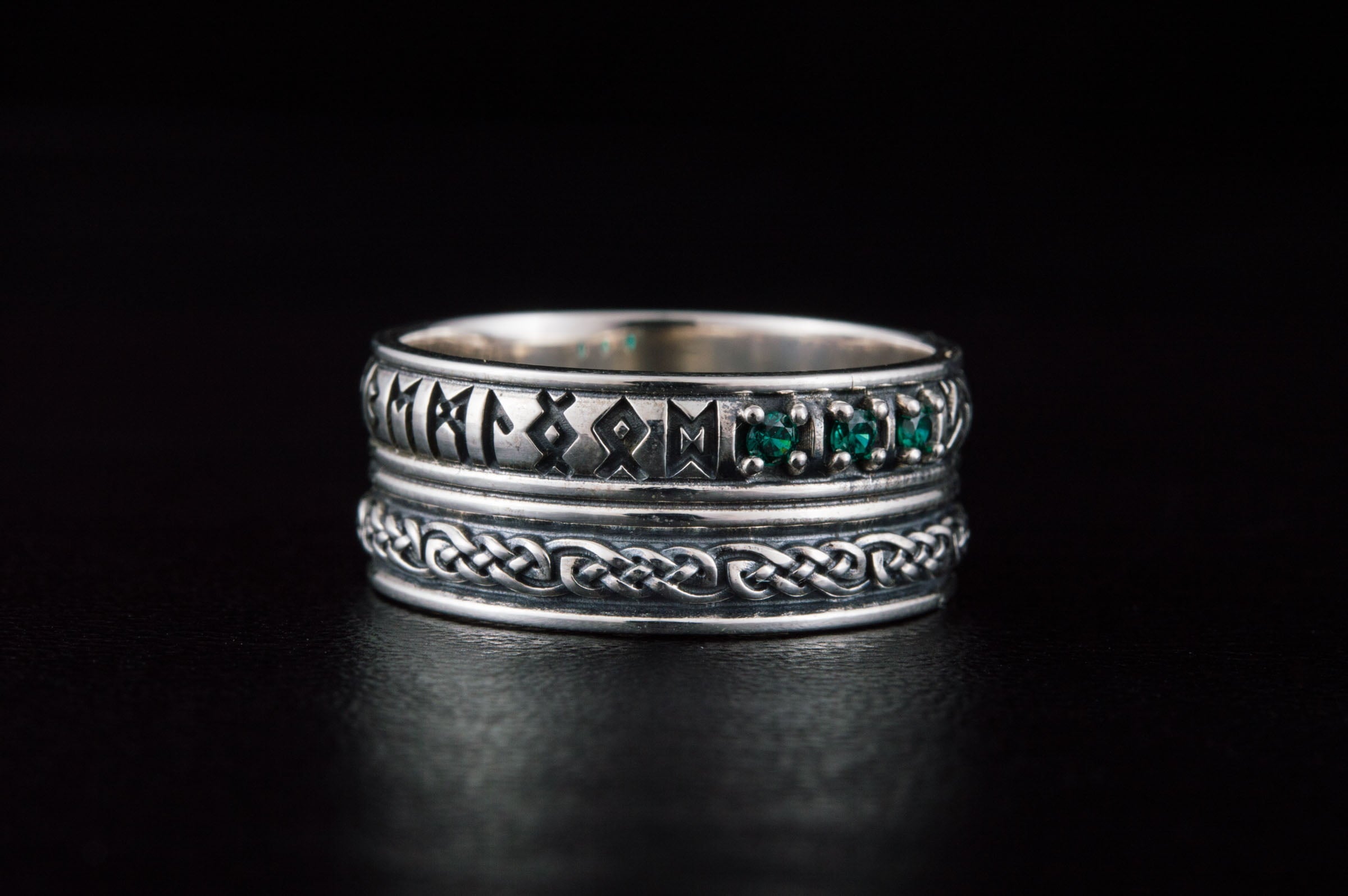 Runes Symbol Ornament Ring with CZ Sterling Silver Viking Jewelry - vikingworkshop