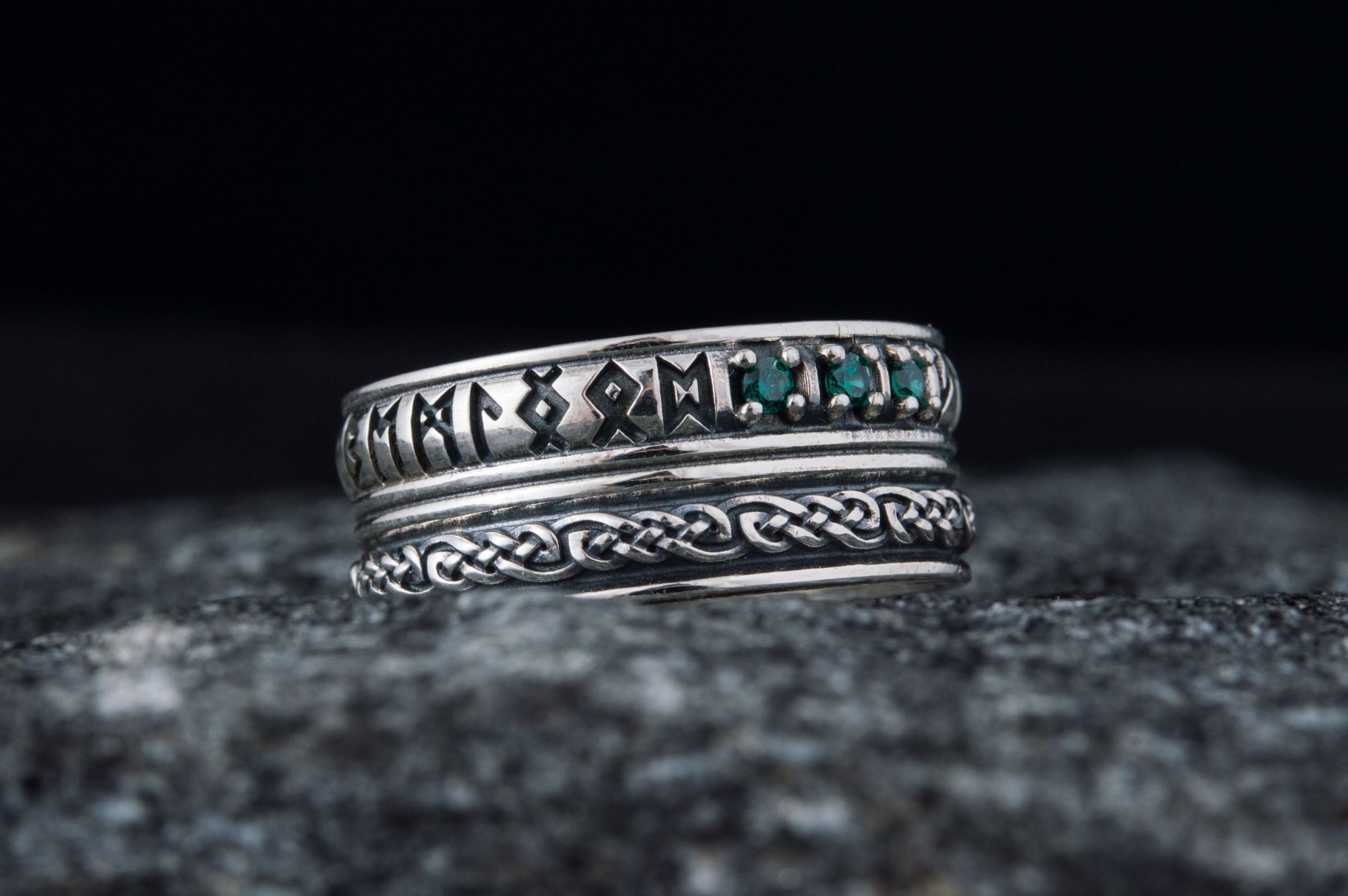 Runes Symbol Ornament Ring with CZ Sterling Silver Viking Jewelry - vikingworkshop