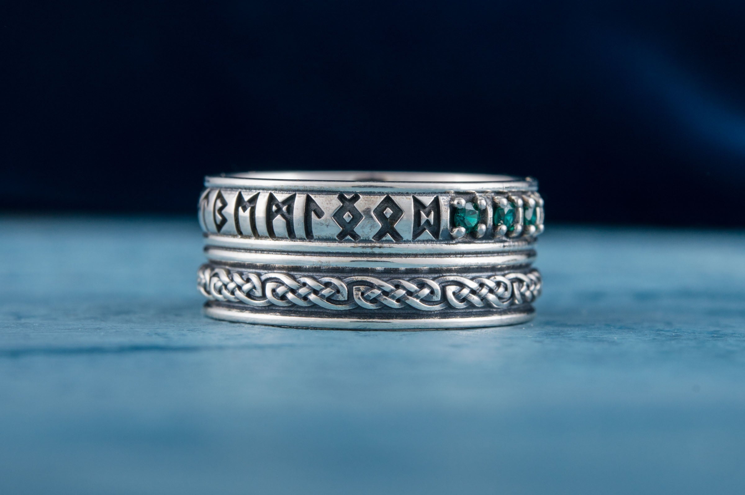 Runes Symbol Ornament Ring with CZ Sterling Silver Viking Jewelry - vikingworkshop