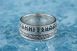 Runes Symbol Ornament Ring with CZ Sterling Silver Viking Jewelry - vikingworkshop