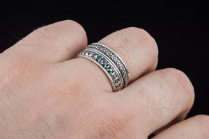 Runes Symbol Ornament Ring with CZ Sterling Silver Viking Jewelry - vikingworkshop