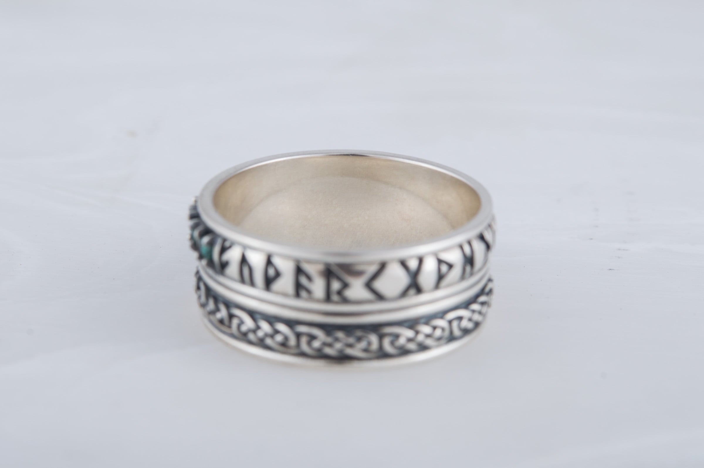 Runes Symbol Ornament Ring with CZ Sterling Silver Viking Jewelry - vikingworkshop