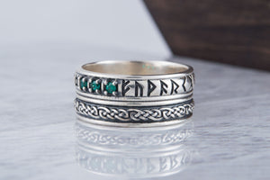 Runes Symbol Ornament Ring with CZ Sterling Silver Viking Jewelry - vikingworkshop