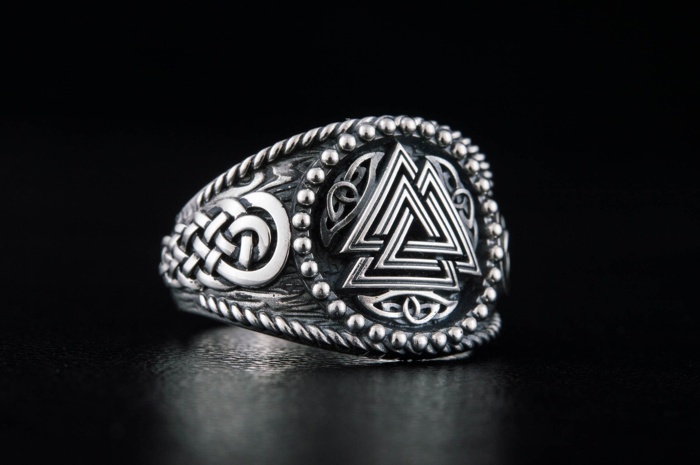 Valknut Symbol with Norse Ornament Sterling Silver Scandinavian Jewelry - vikingworkshop