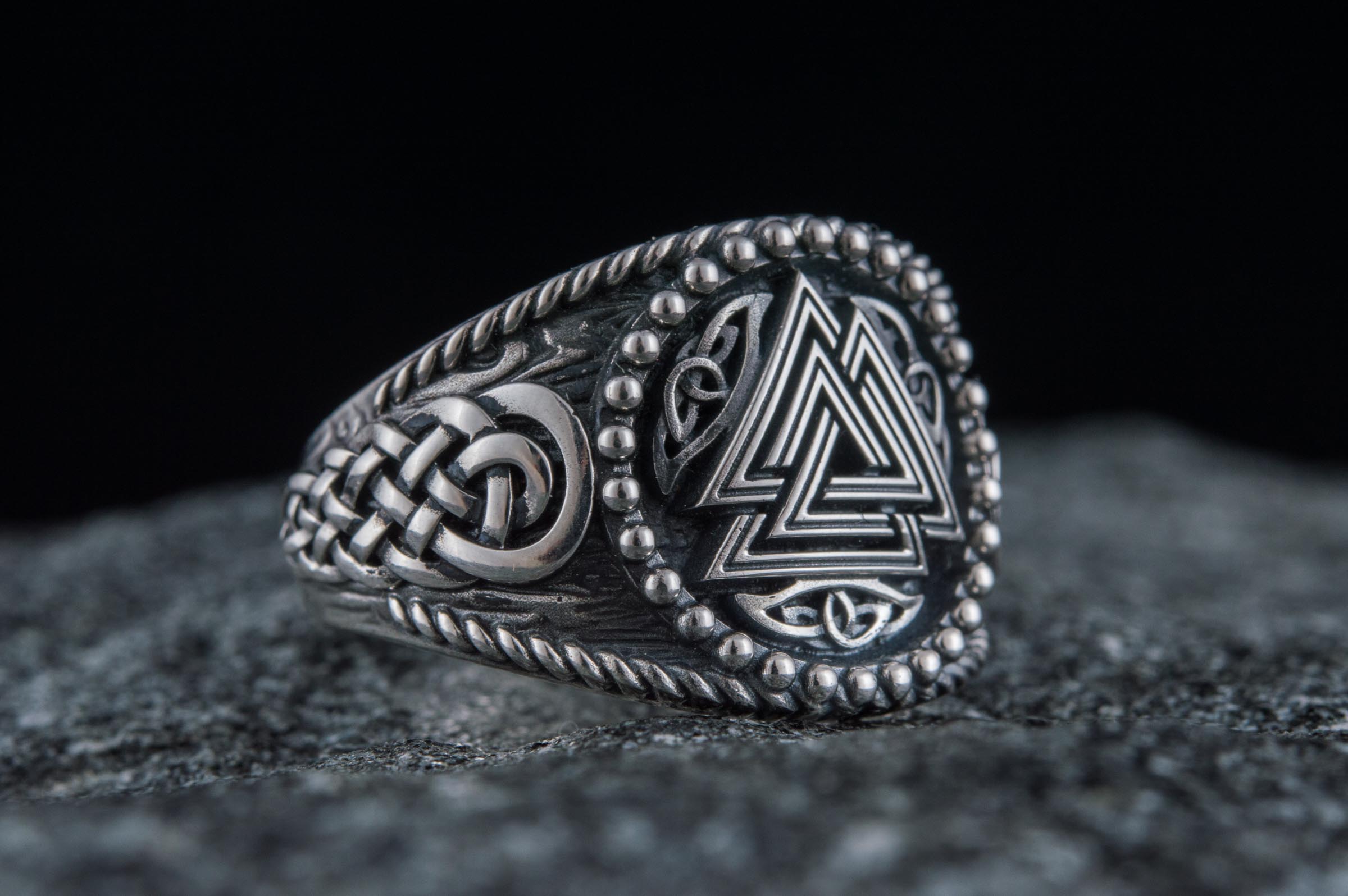 Valknut Symbol with Norse Ornament Sterling Silver Scandinavian Jewelry - vikingworkshop