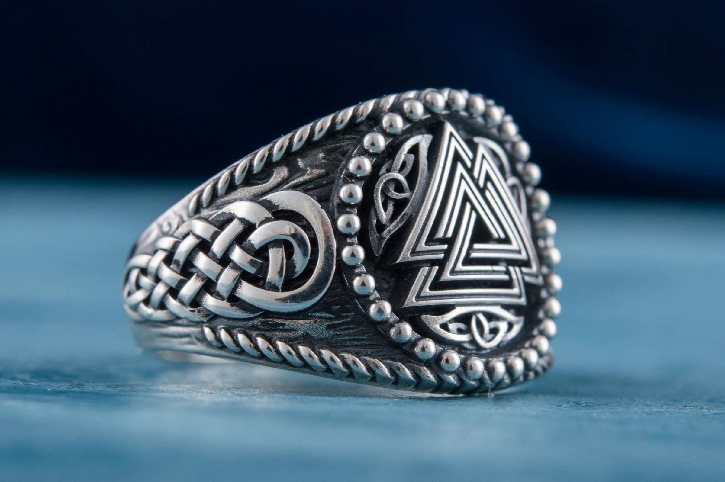 Valknut Symbol with Norse Ornament Sterling Silver Scandinavian Jewelry - vikingworkshop