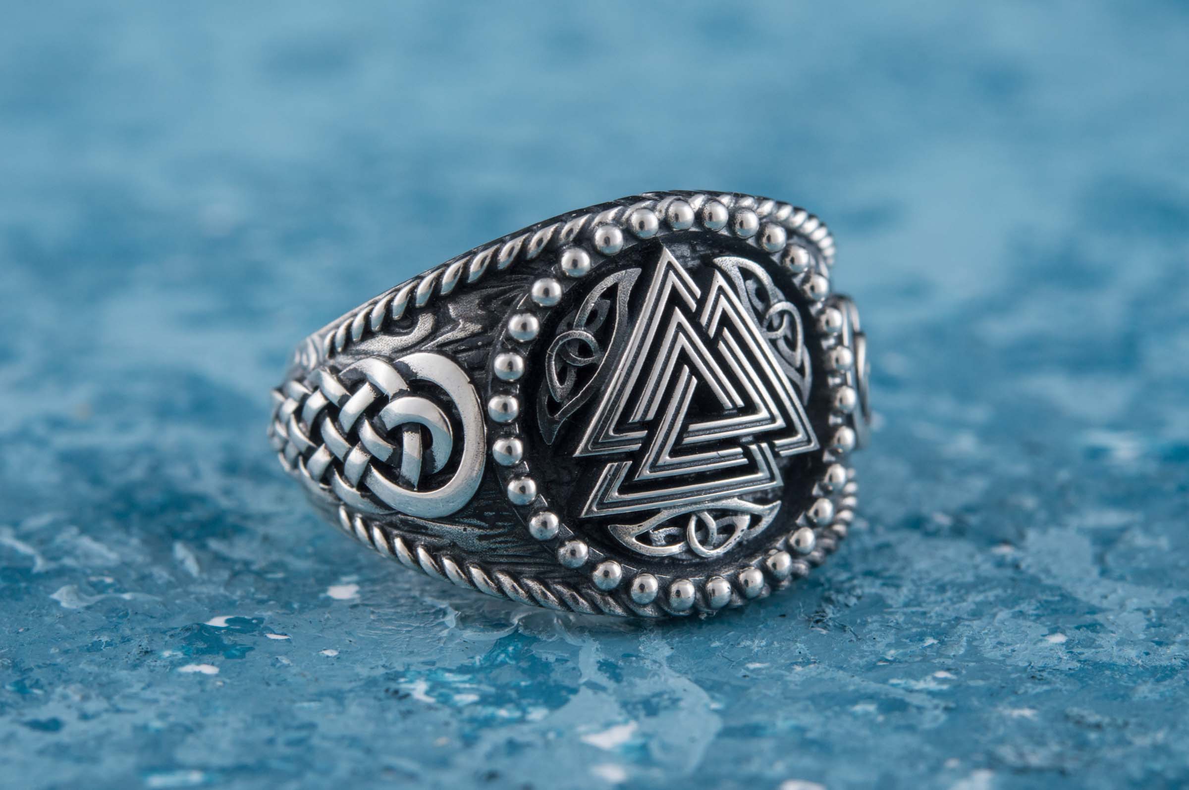 Valknut Symbol with Norse Ornament Sterling Silver Scandinavian Jewelry - vikingworkshop