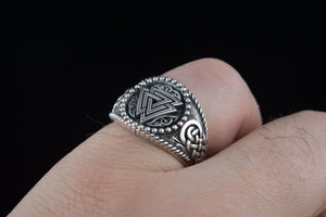 Valknut Symbol with Norse Ornament Sterling Silver Scandinavian Jewelry - vikingworkshop