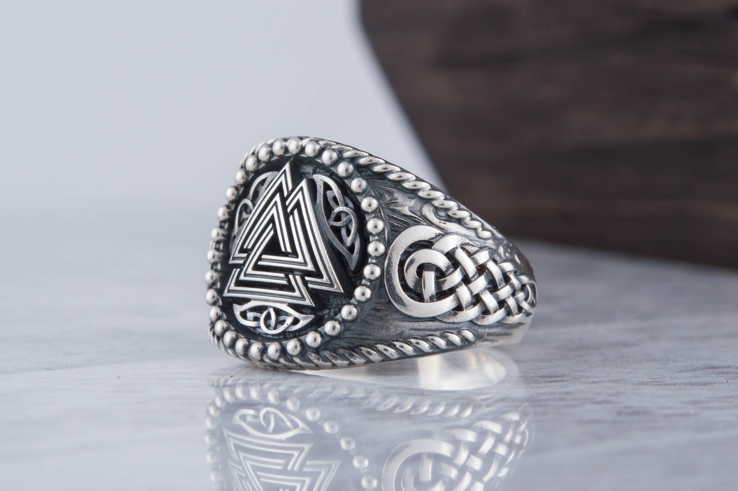 Valknut Symbol with Norse Ornament Sterling Silver Scandinavian Jewelry - vikingworkshop