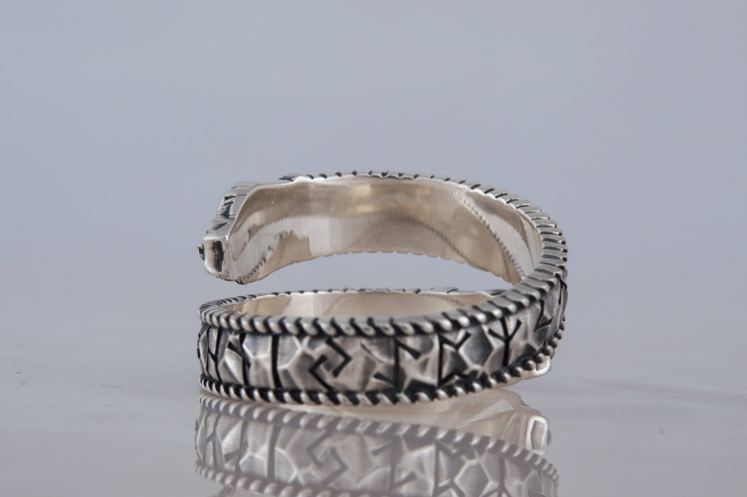 Ouroboros Ring with Runes Ornament Sterling Silver Norse Jewelry - vikingworkshop