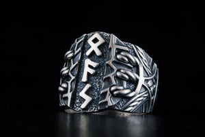 Ring with Scandinavian Runes Sterling Silver Unique Handmade Jewelry - vikingworkshop