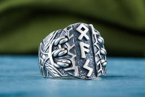 Ring with Scandinavian Runes Sterling Silver Unique Handmade Jewelry - vikingworkshop