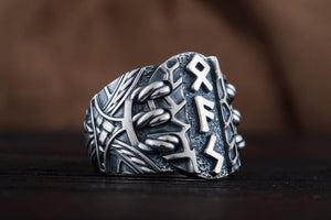 Ring with Scandinavian Runes Sterling Silver Unique Handmade Jewelry - vikingworkshop