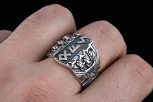 Ring with Scandinavian Runes Sterling Silver Unique Handmade Jewelry - vikingworkshop