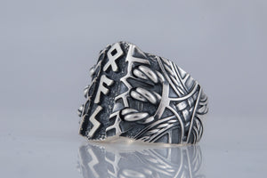 Ring with Scandinavian Runes Sterling Silver Unique Handmade Jewelry - vikingworkshop