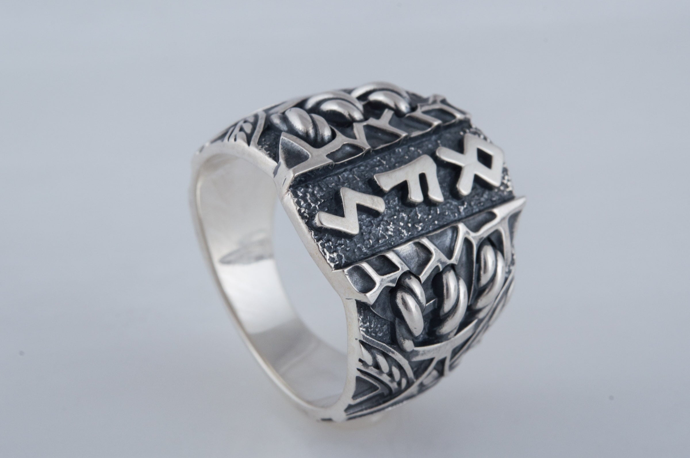 Ring with Scandinavian Runes Sterling Silver Unique Handmade Jewelry - vikingworkshop