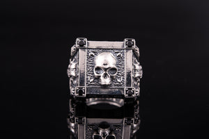 Unique 925 silver ring with Skull and Gems, Veni Vidi Vici inscription - vikingworkshop