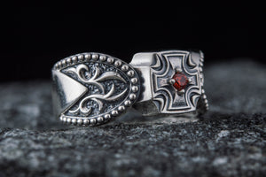 Maltese Cross Ring with Gem Sterling Silver Handmade Jewelry - vikingworkshop