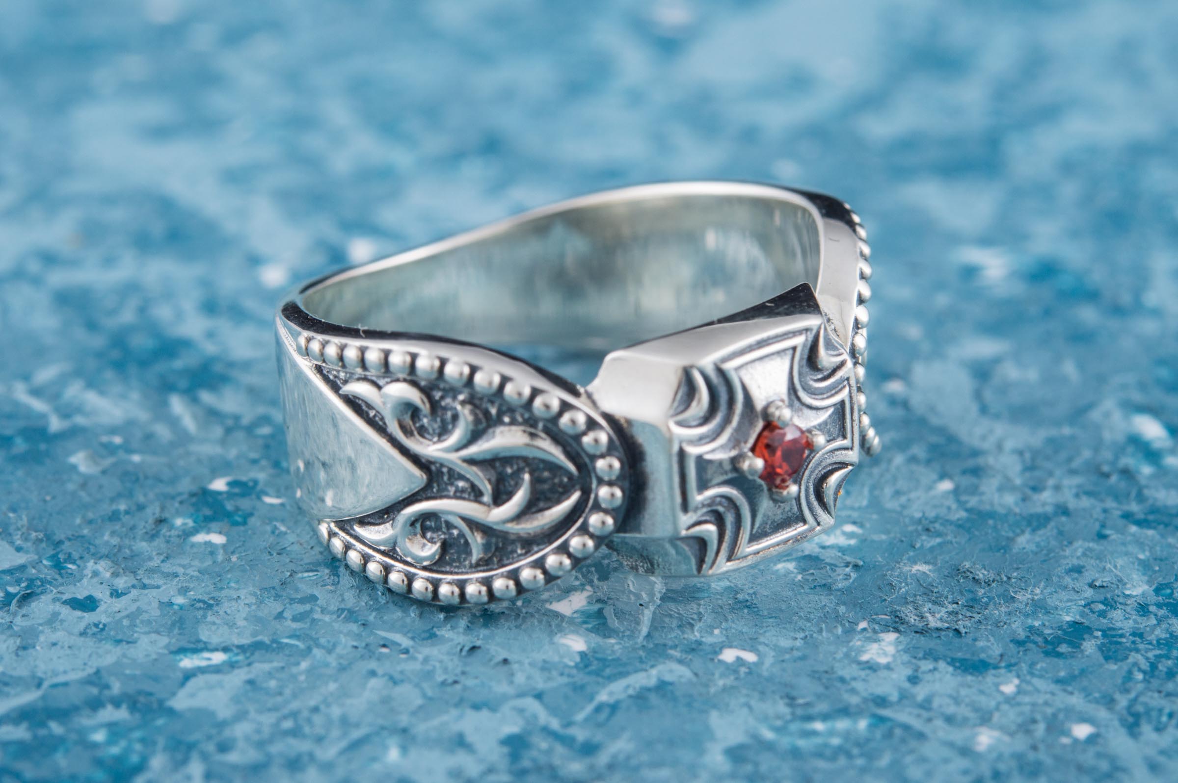 Maltese Cross Ring with Gem Sterling Silver Handmade Jewelry - vikingworkshop