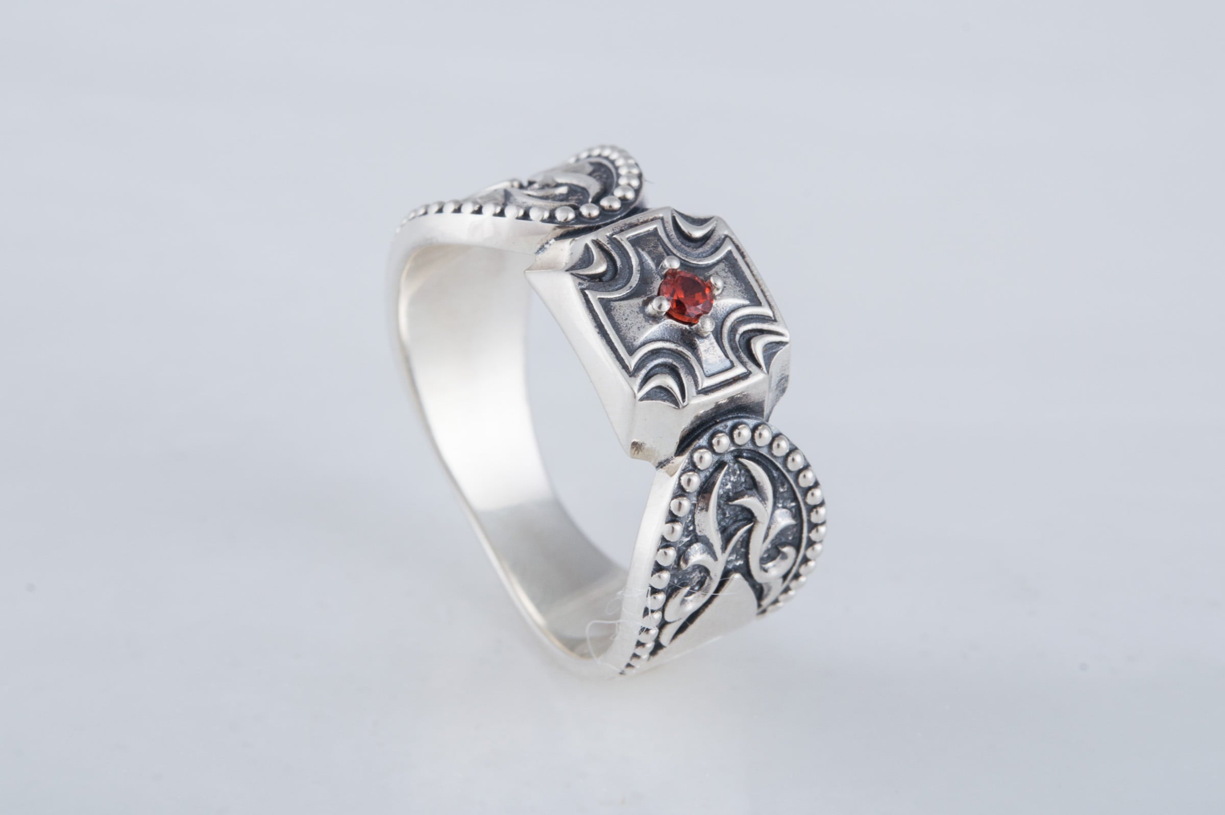 Maltese Cross Ring with Gem Sterling Silver Handmade Jewelry - vikingworkshop