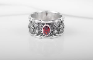 925 Silver Asian Style Dragon Ring with Red Gem - vikingworkshop