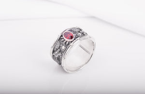 925 Silver Asian Style Dragon Ring with Red Gem - vikingworkshop