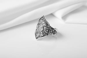 925 Silver Fashion ring with Leaves patterns, unique handcrafted jewelry - vikingworkshop