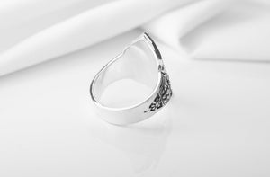 925 Silver Fashion ring with Leaves patterns, unique handcrafted jewelry - vikingworkshop