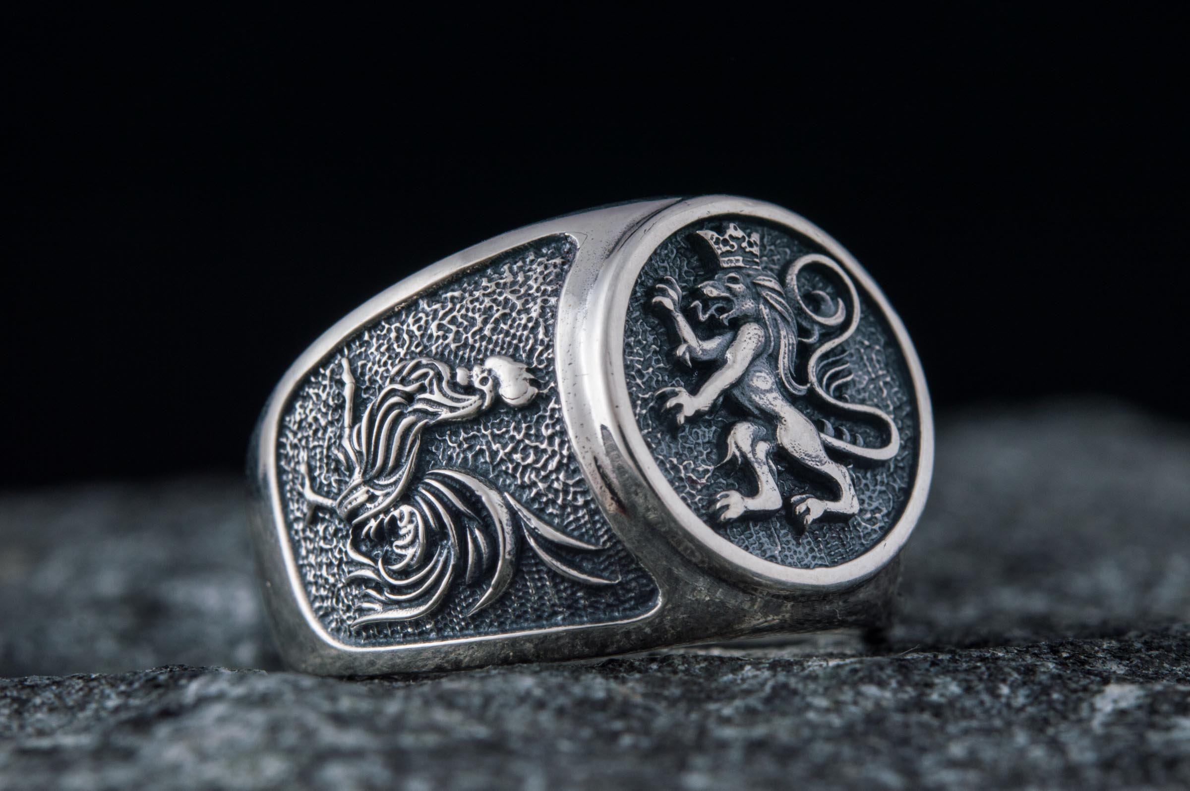 Ring with Lion Sterling Silver Handmade Jewelry - vikingworkshop