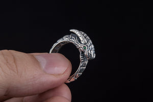 Ouroboros Ring with Gem Sterling Silver Handmade Jewelry - vikingworkshop