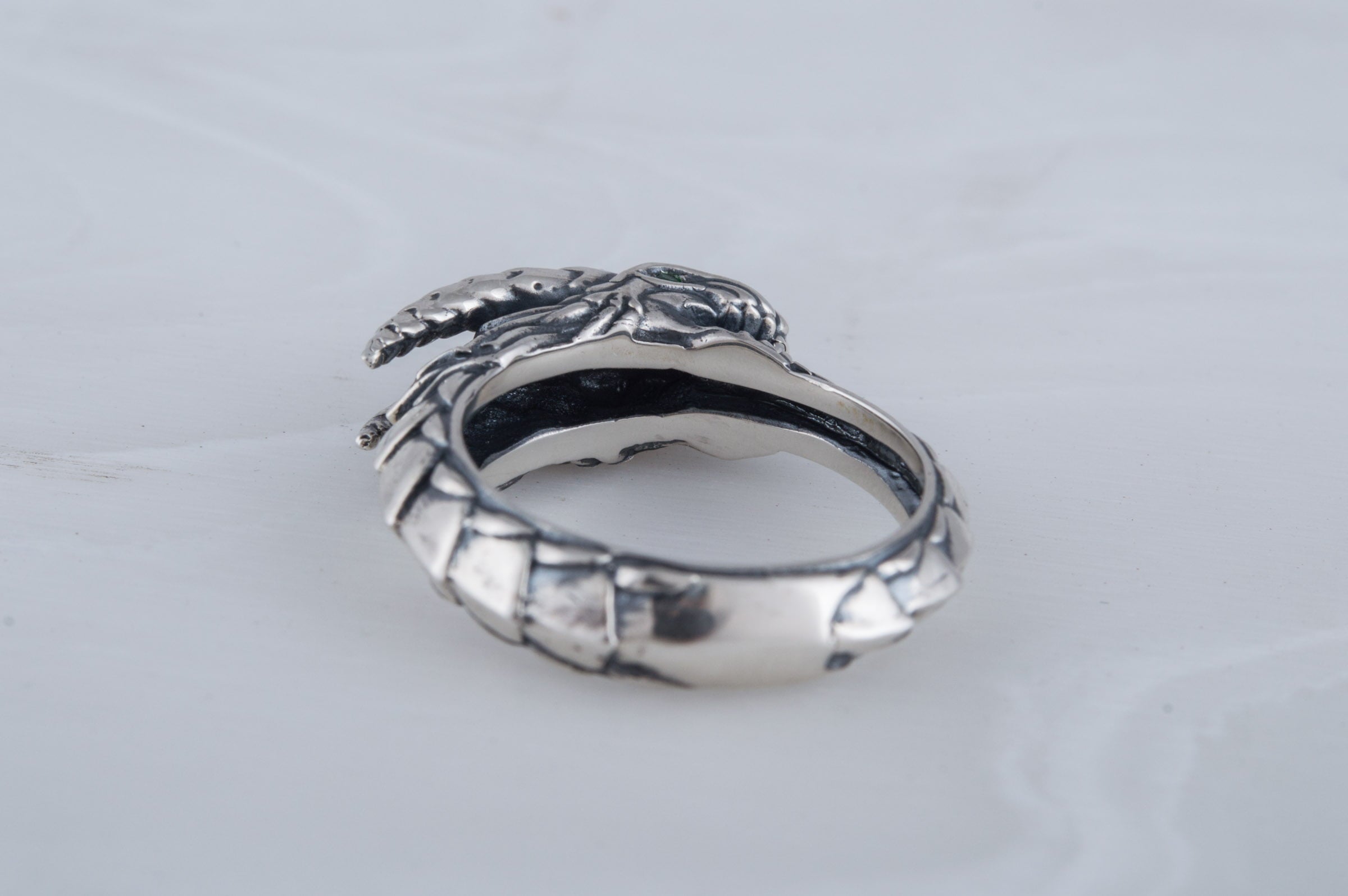 Ouroboros Ring with Gem Sterling Silver Handmade Jewelry - vikingworkshop