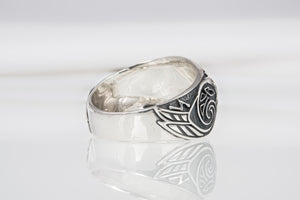 Handcrafted 925 silver Trixel Viking ring with ravens and unique norse ornament, ancient style jewelry - vikingworkshop