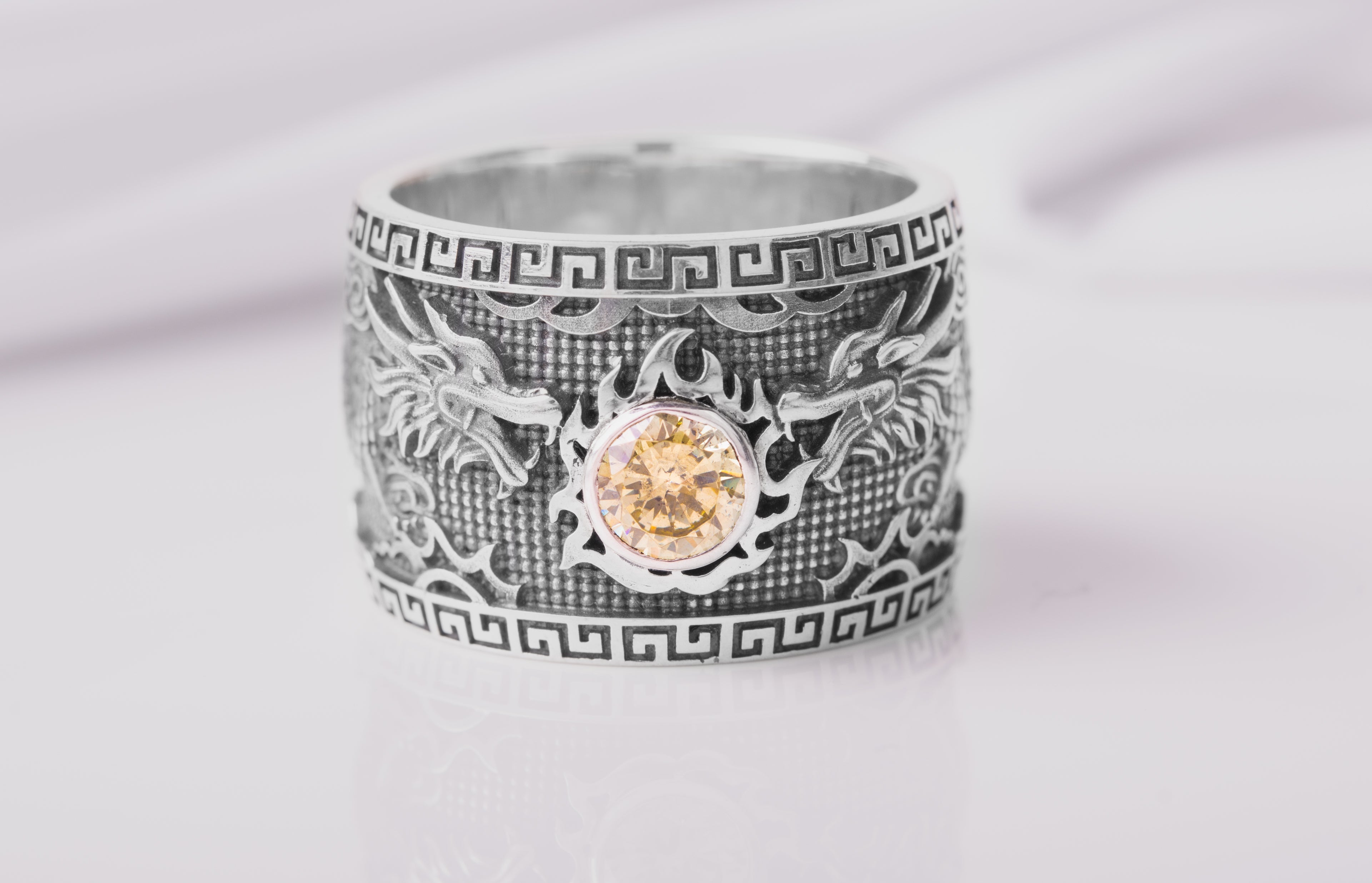 925 Silver Dragon Ring with Yellow Gem