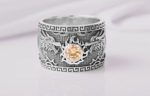 925 Silver Dragon Ring with Yellow Gem - vikingworkshop