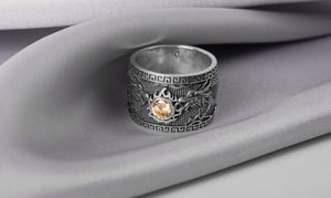 925 Silver Dragon Ring with Yellow Gem - vikingworkshop