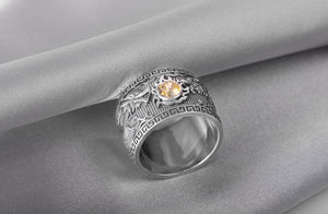 925 Silver Dragon Ring with Yellow Gem - vikingworkshop