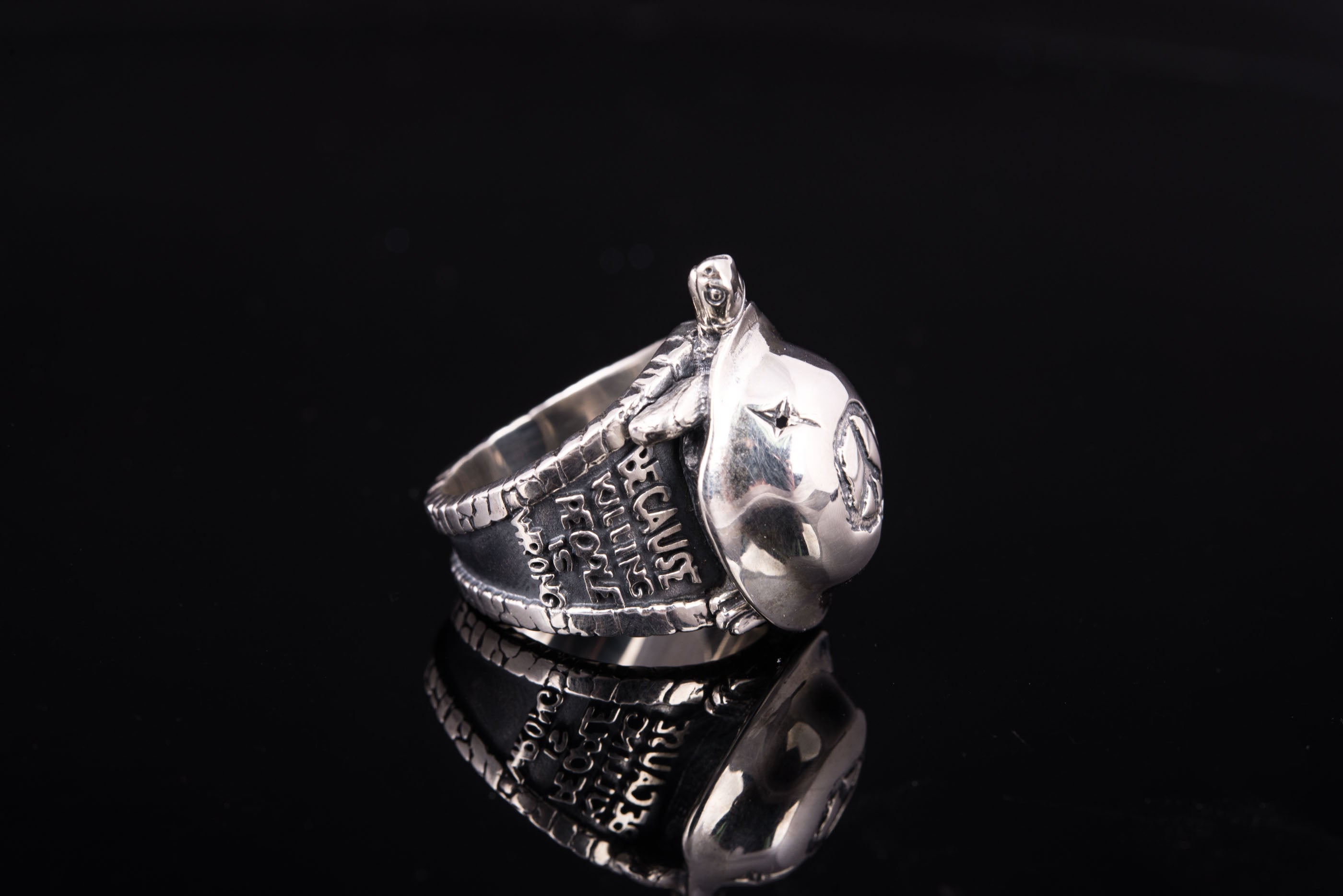 Stylish 925 Silver ring with Turtle and Peace Sign, Unique handmade Jewelry