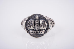 925 Silver Fashion ring with Crown and leaves ornament, Unique handcrafted Jewelry - vikingworkshop