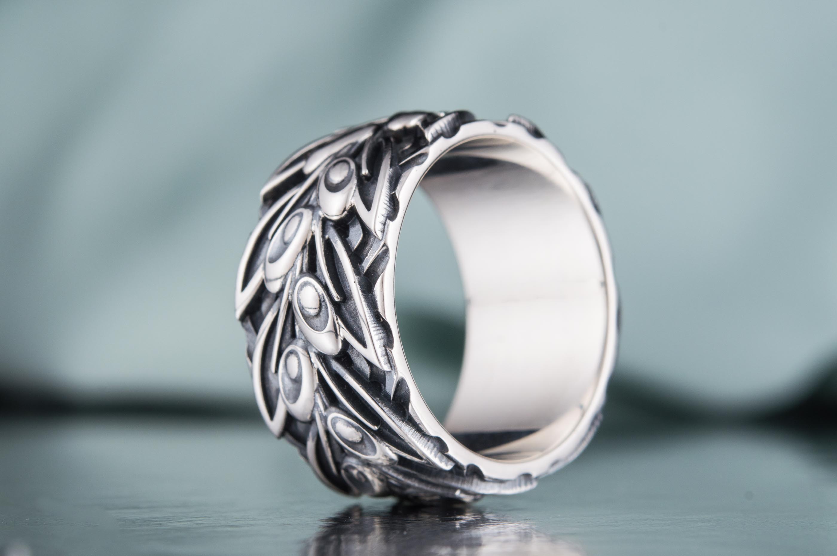 Stylish 925 Silver ring with Olives on Branch, Unique Fashion Jewelry - vikingworkshop