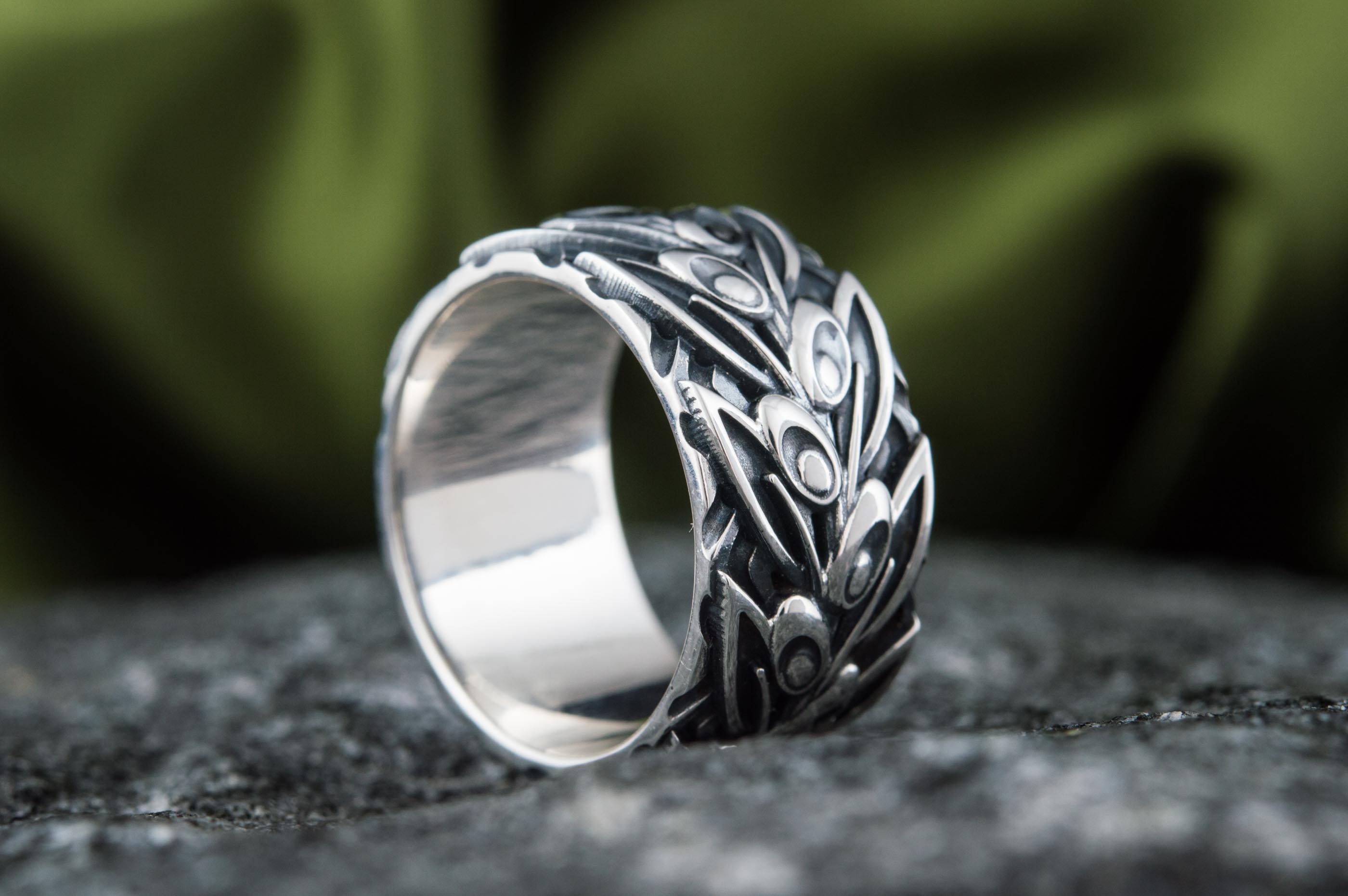 Stylish 925 Silver ring with Olives on Branch, Unique Fashion Jewelry - vikingworkshop