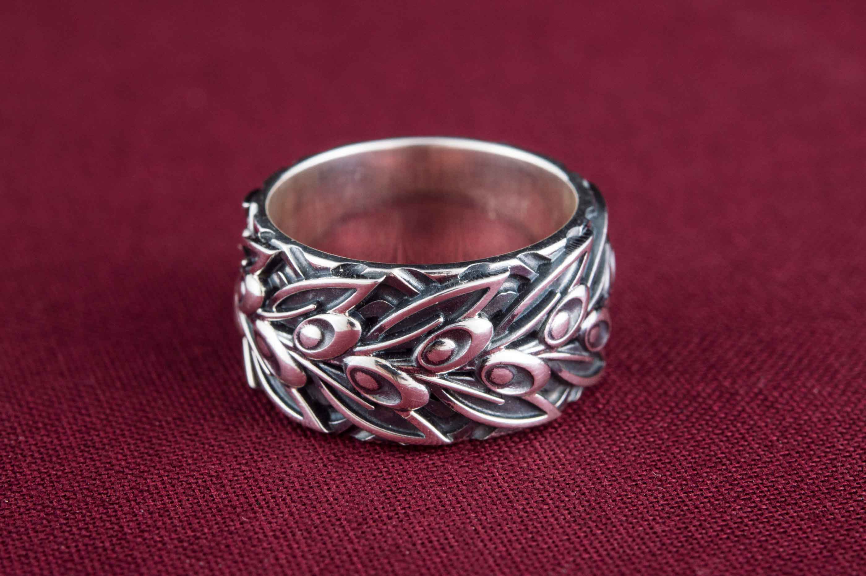 Stylish 925 Silver ring with Olives on Branch, Unique Fashion Jewelry - vikingworkshop