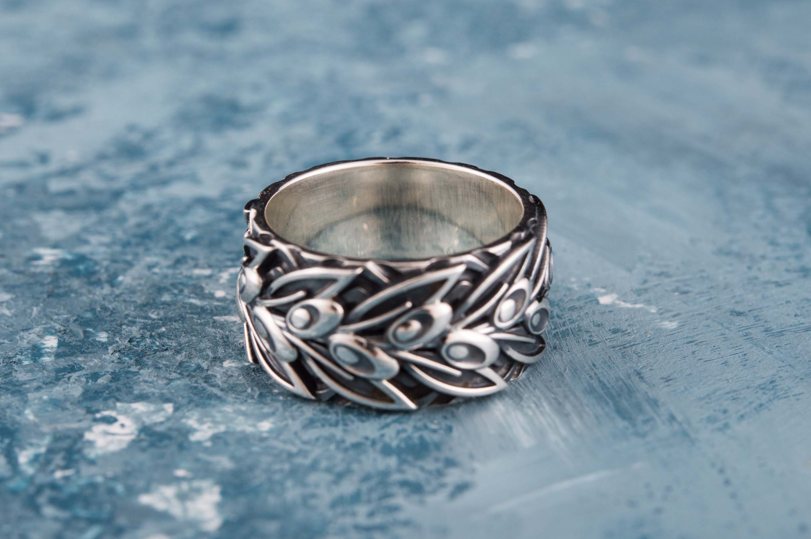 Stylish 925 Silver ring with Olives on Branch, Unique Fashion Jewelry - vikingworkshop