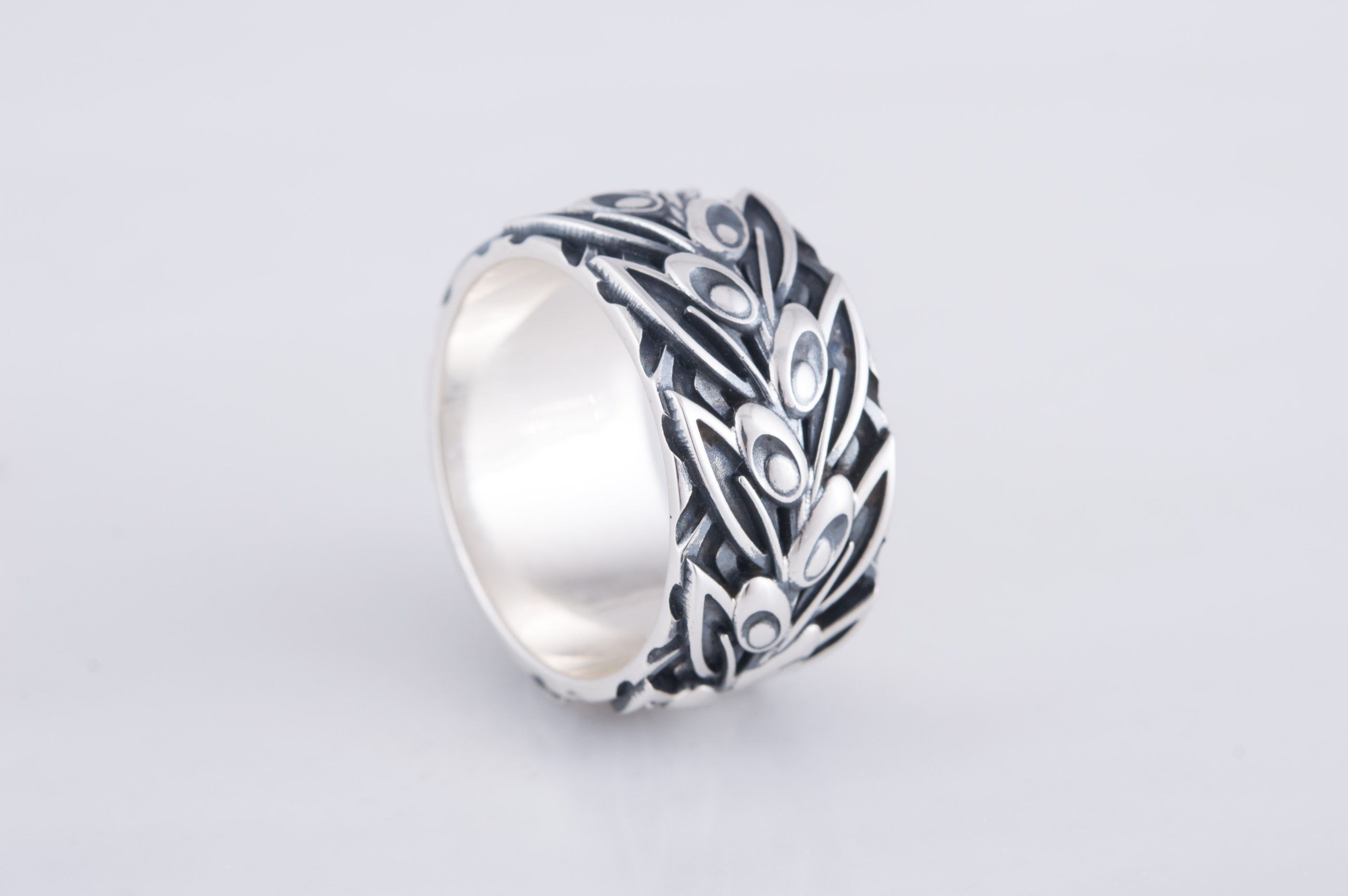 Stylish 925 Silver ring with Olives on Branch, Unique Fashion Jewelry - vikingworkshop