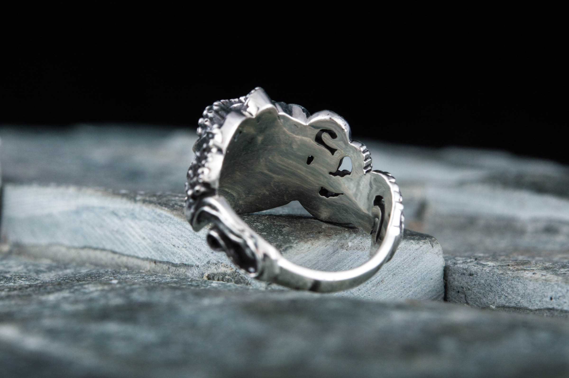 Ring with Octopus and Rose Ornament Sterling Silver Jewelry - vikingworkshop