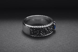 925 Silver Ring with Anchor and Rope Symbols, Handmade Sailor's Jewelry - vikingworkshop