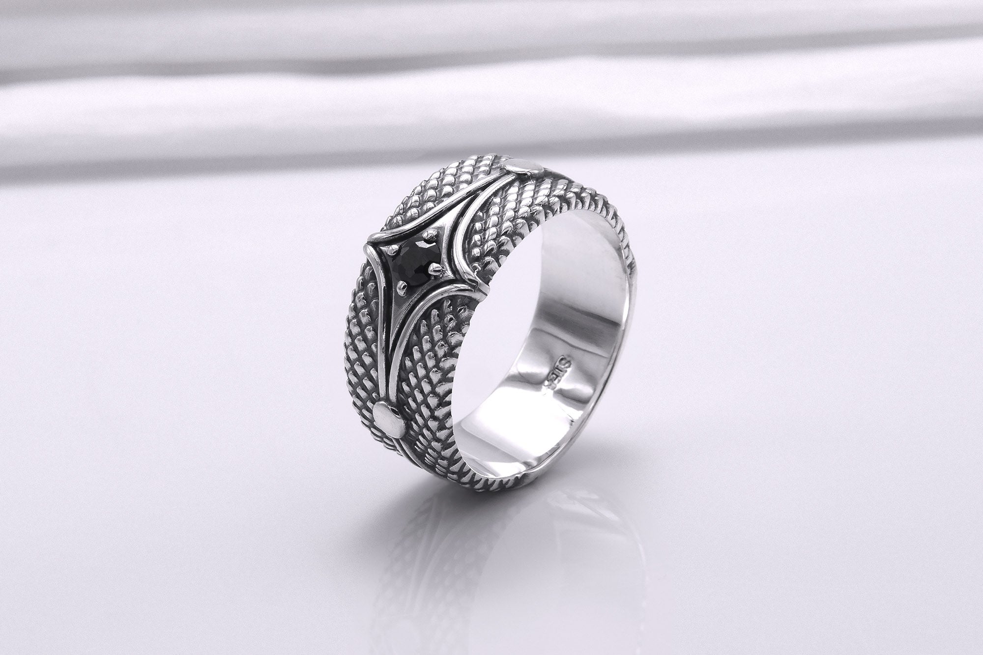 Sterling Silver Band Ring with Unique Pattern, Handcrafted Men Jewelry - vikingworkshop