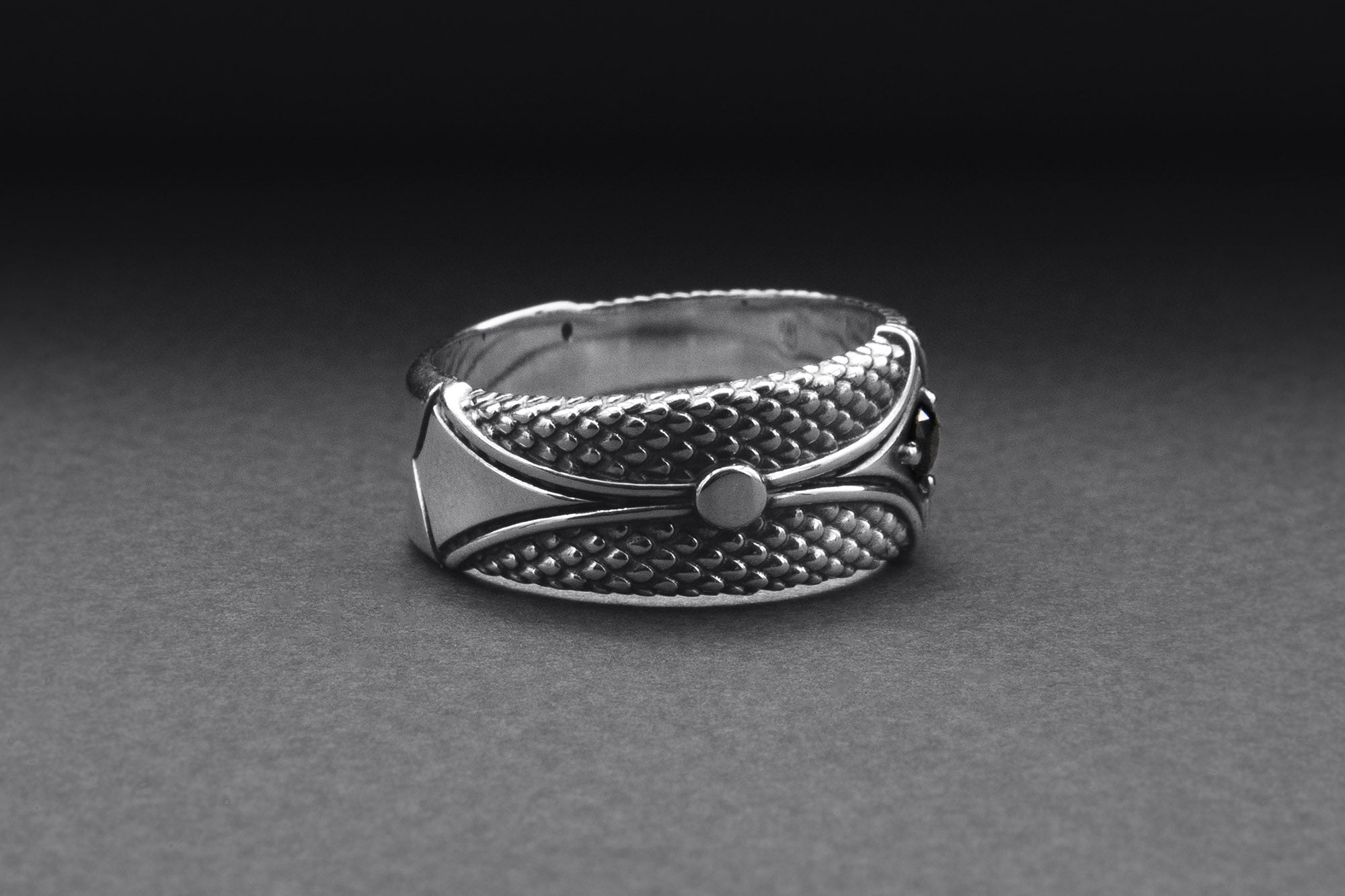 Sterling Silver Band Ring with Unique Pattern, Handcrafted Men Jewelry - vikingworkshop